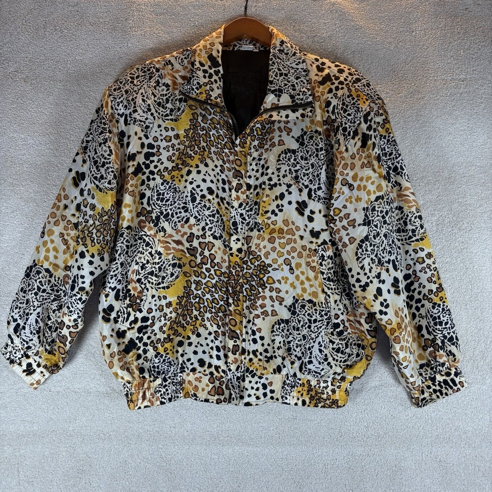 Vintage Fuda International Women's‎ Medium Animal Print Silk Bomber Jacket